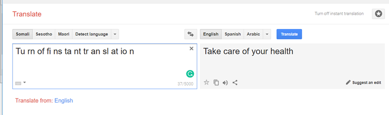 translation from nonsense in somali that says in english 'take care of your health'