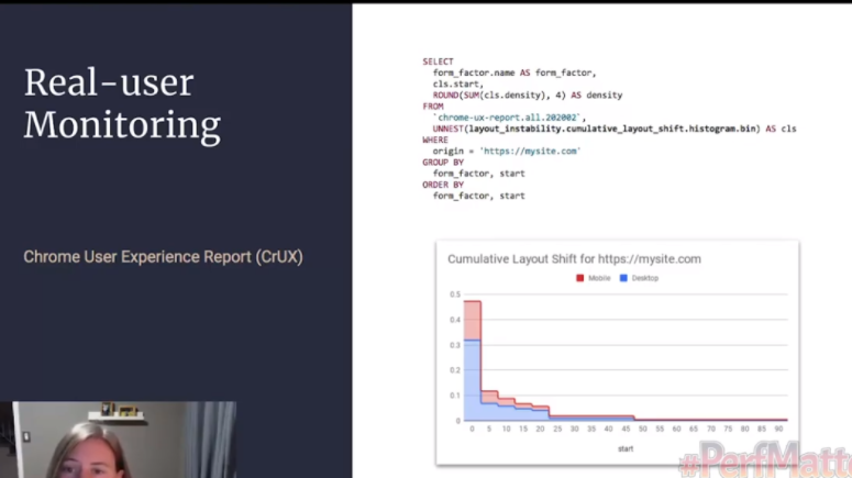 screengrab from the perfmatters conference called "real user monitoring: Chrome User Experience Report"