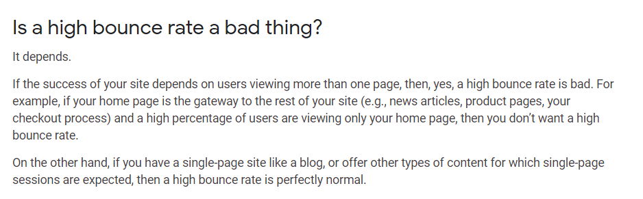 from google analytics help: Is a high bounce rate a bad thing? It depends.