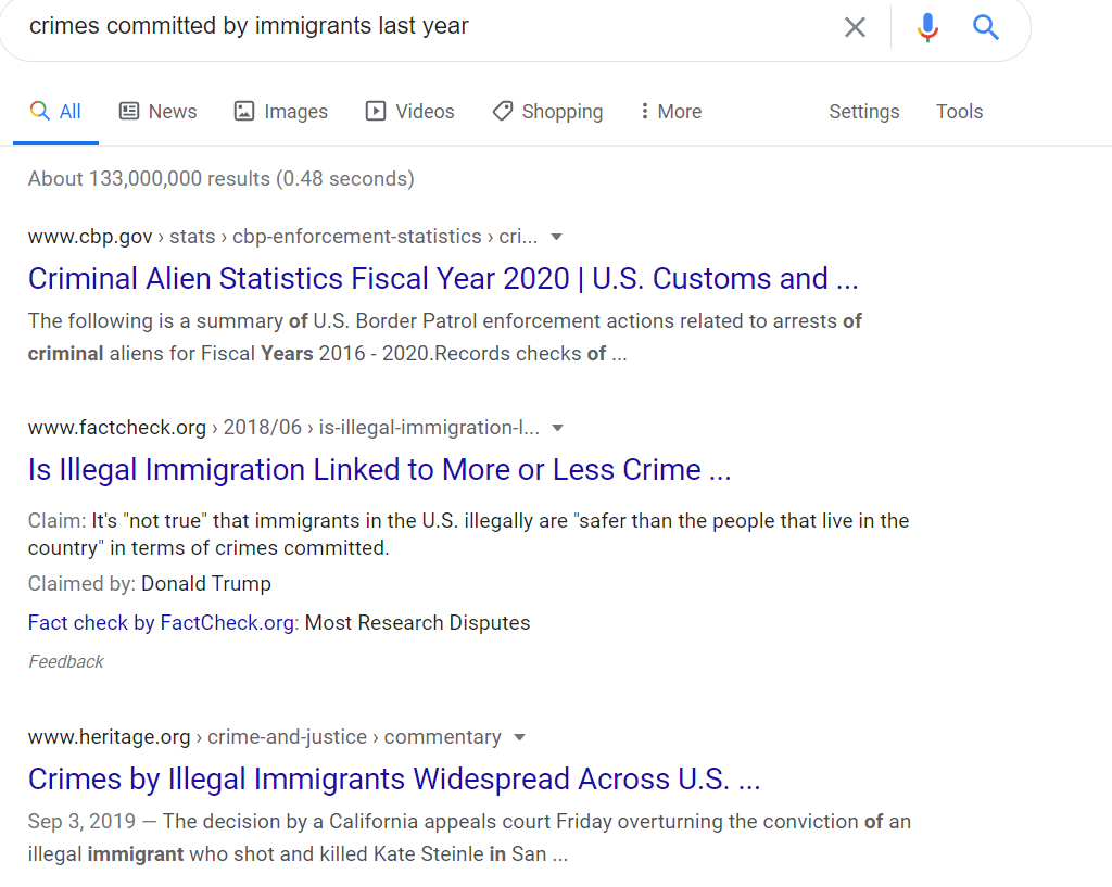 Criminal Alien Statistics Fiscal Year 2020 | U.S. Customs and  The following is a summary of U.S. Border Patrol enforcement actions related to arrests of criminal aliens for Fiscal Years 2016 - 2020.Records checks of .. Is Illegal Immigration Linked to More or Less Crime ...www.factcheck.org › 2018/06 › is-illegal-immigration-l... Claim It's "not true" that immigrants in the U.S. illegally are "safer than the people that live in the country" in terms of crimes committed. Claimed by Donald Trump Fact check by FactCheck.org Most Research Disputes . Crimes by Illegal Immigrants Widespread Across U.S. ...www.heritage.org › crime-and-justice › commentary Sep 3, 2019 — The decision by a California appeals court Friday overturning the conviction of an illegal immigrant who shot and killed Kate Steinle in San ...