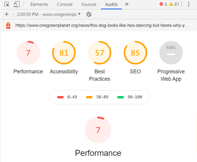 Run lighthouse report-- the performance score of this page is 7