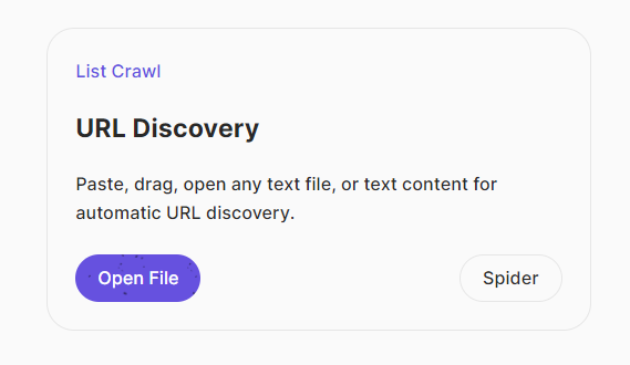 URL discovery: paste, drag, open any text file or text content for URL discovery.